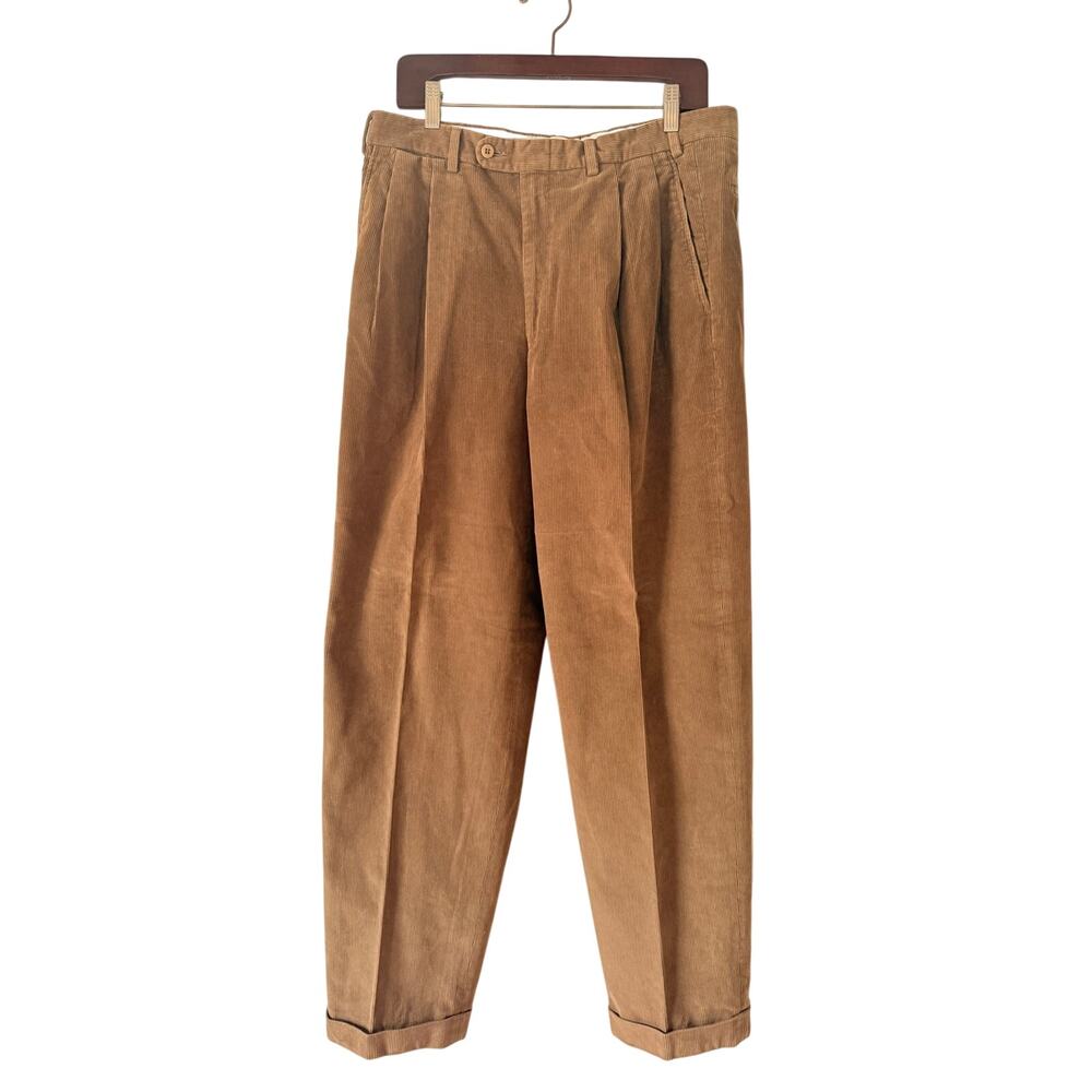 Ermenegildo Zegna Corduroy Pleated Pants in Cognac Brown Size 52 Cotton Designer